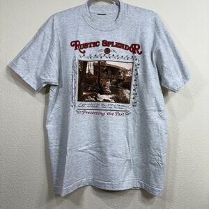 Vintage 80s 90s Gray Rustic Splendor Cottage Praire Single Stitch T-Shirt L